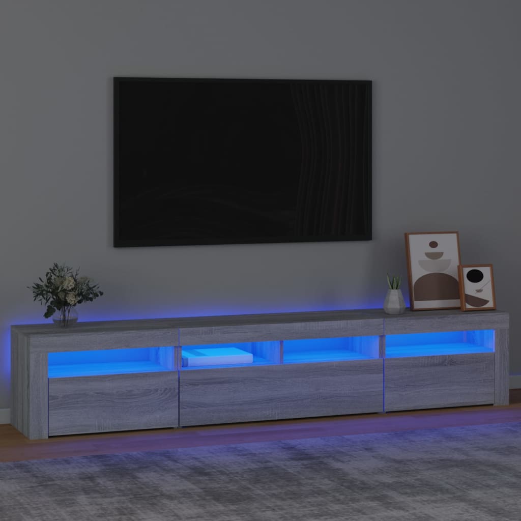 vidaXL TV-benk med LED-lys grå sonoma 210x35x40 cm