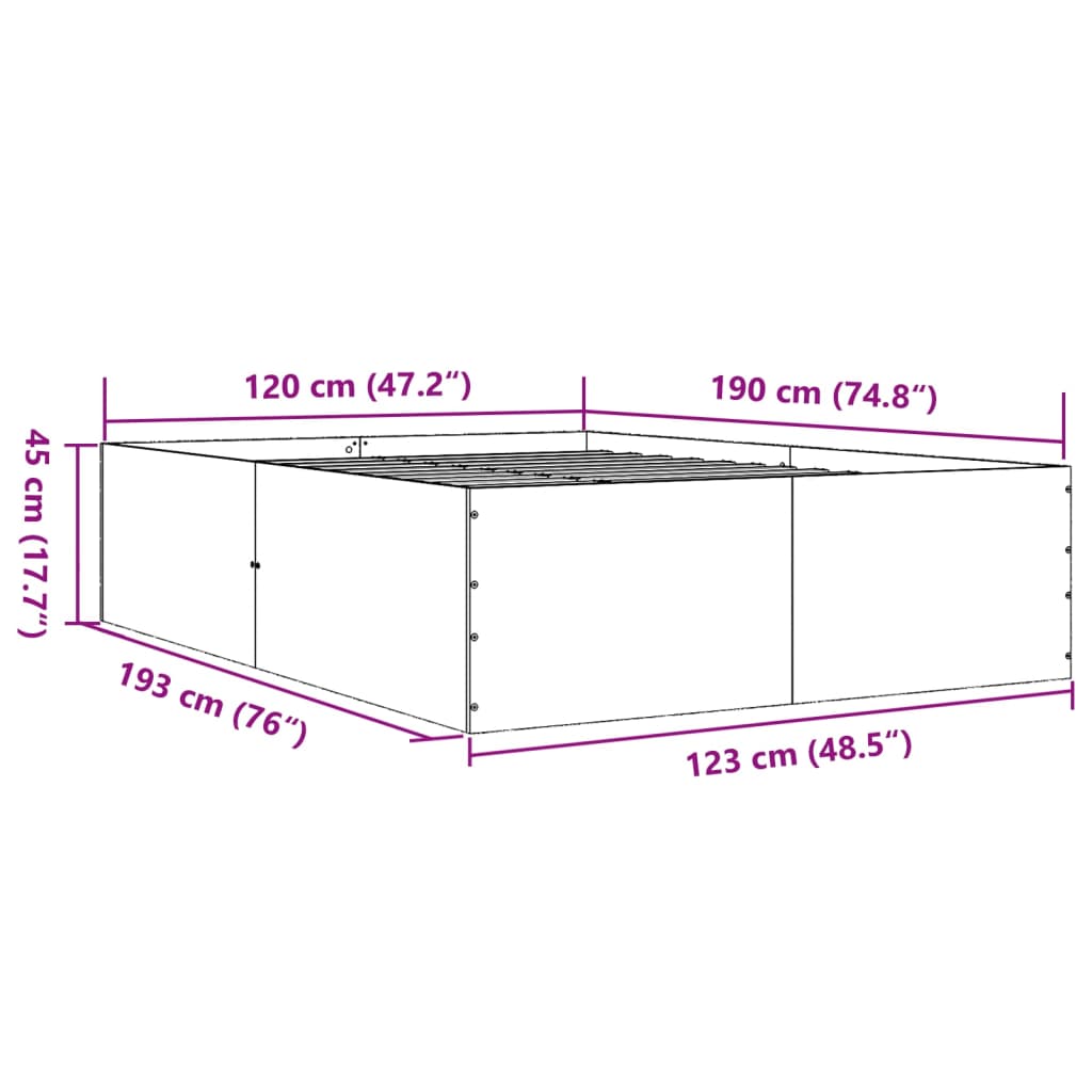 vidaXL Sengeramme røkt eik 120x190 cm konstruert tre