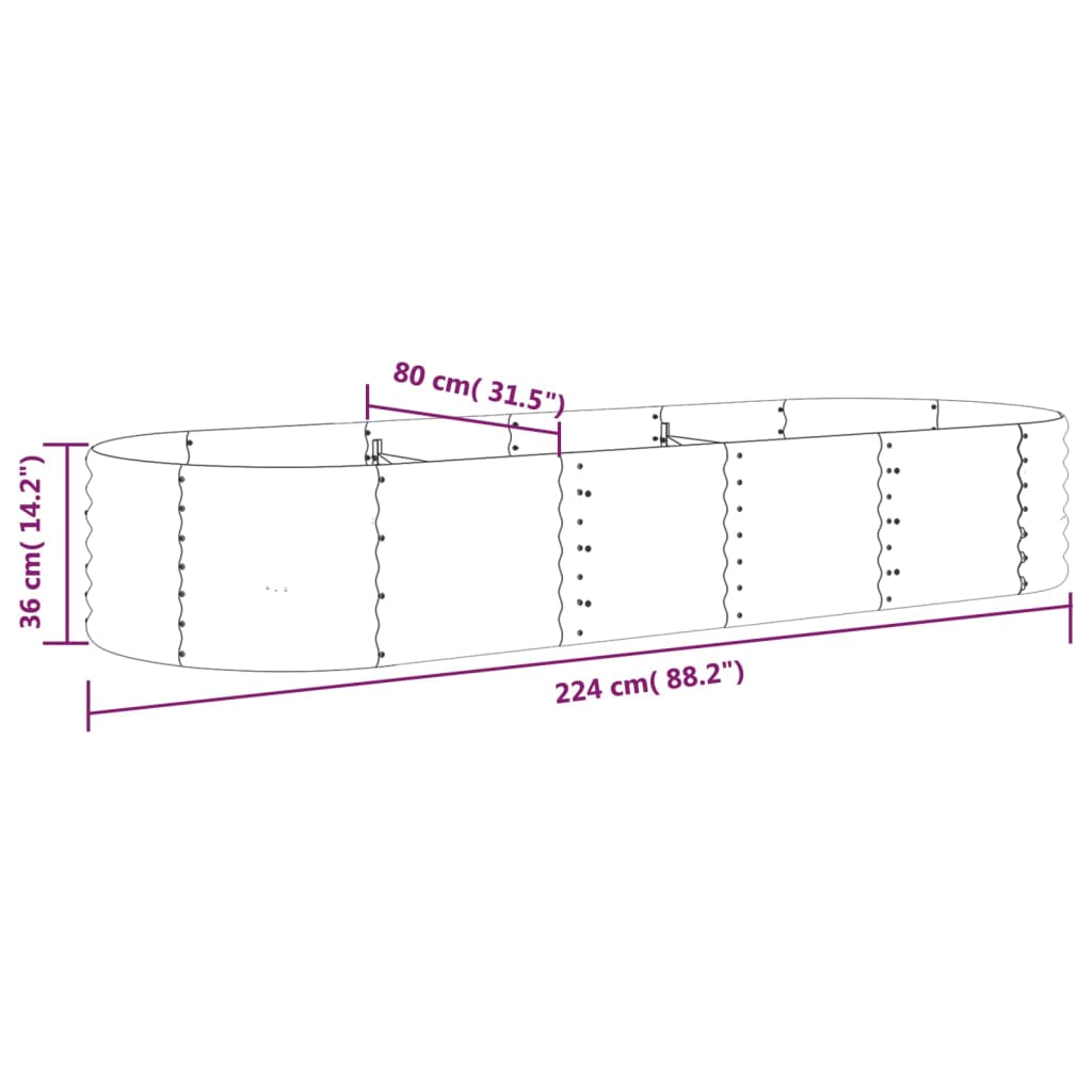 vidaXL Høybed pulverlakkert stål 224x80x36 cm grønn