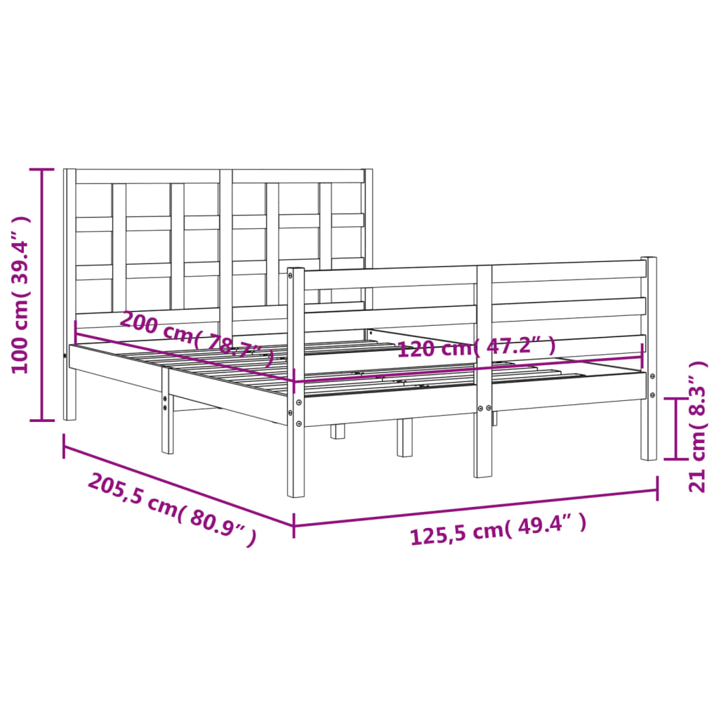 vidaXL Sengeramme med hodegavl 120x200 cm heltre