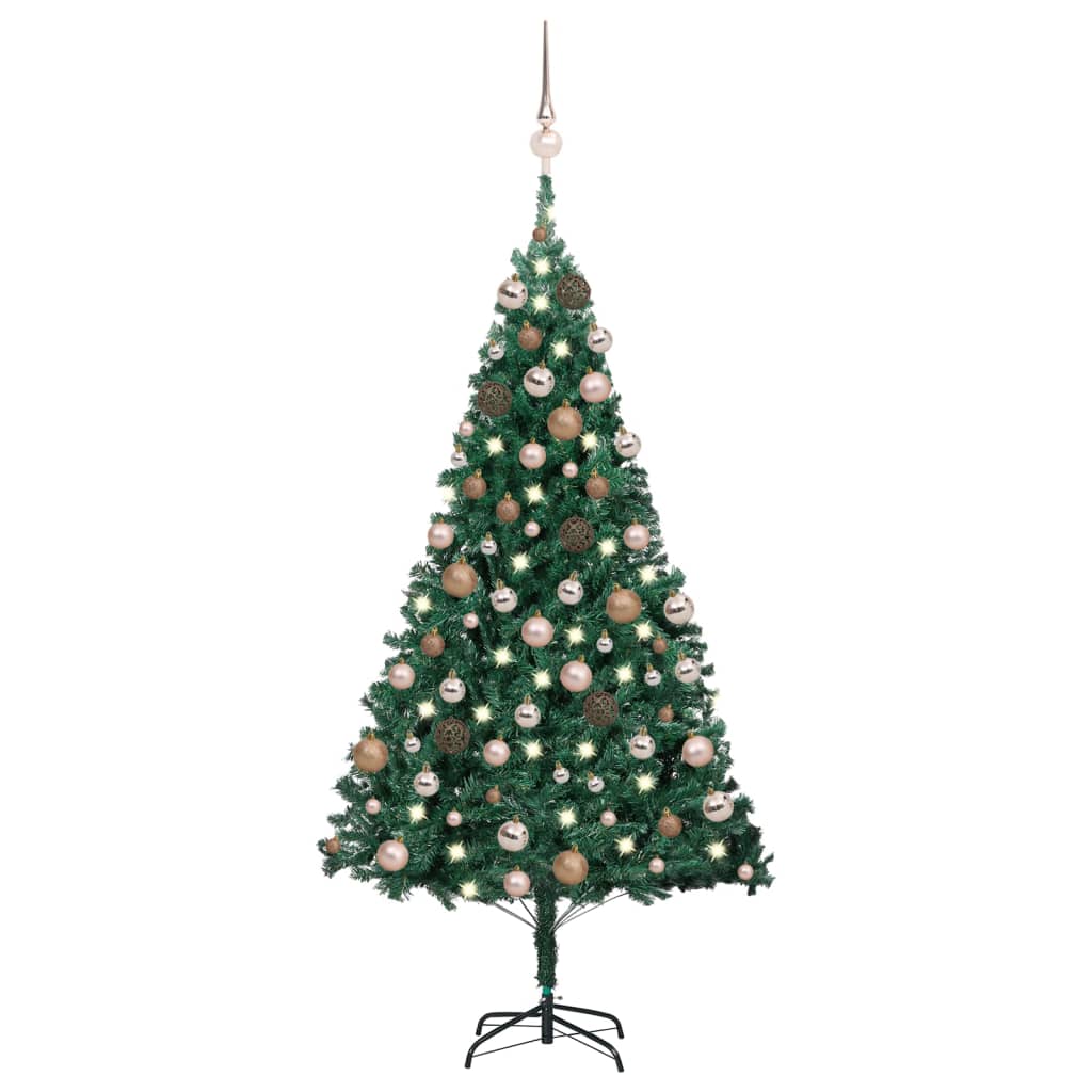 vidaXL Forhåndsbelyst kunstig juletre med kulesett grønn 180 cm PVC