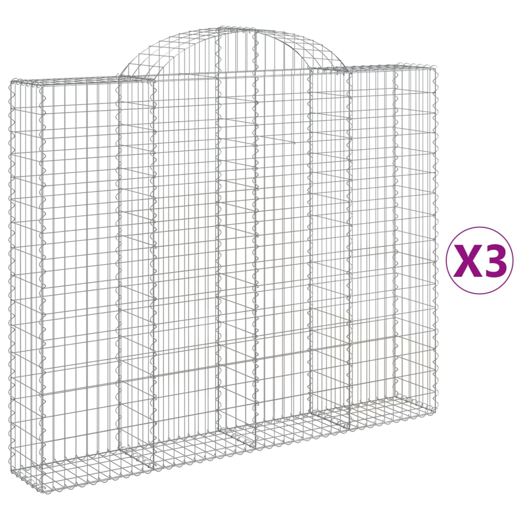 vidaXL Gabionkurver buede 3 stk 200x30x160/180 cm galvanisert jern