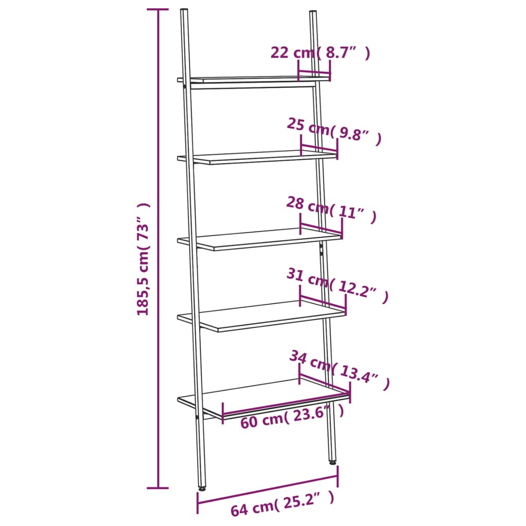 vidaXL Stigehyller 5 etasjer svart 64x34x185,5 cm