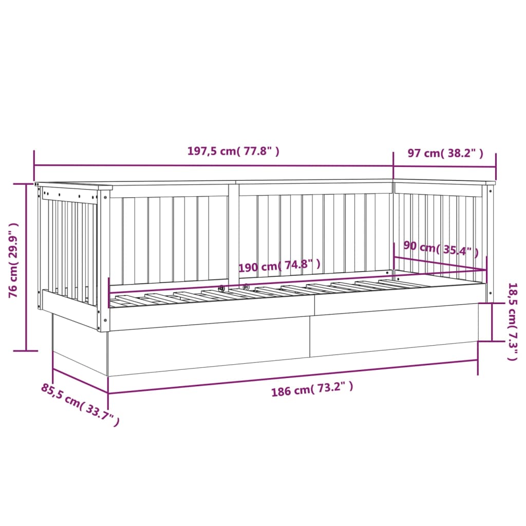 vidaXL Dagseng uten madrass 90x190 cm heltre furu