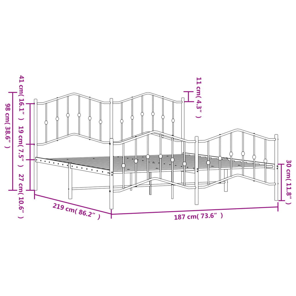 vidaXL Sengeramme i metall med hode- og fotgavl hvit 183x213 cm