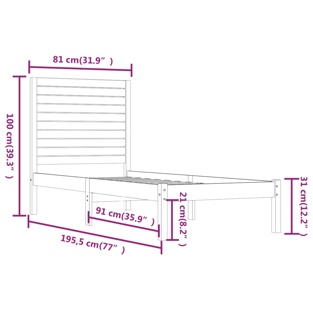 vidaXL Sengeramme heltre 75x190 cm