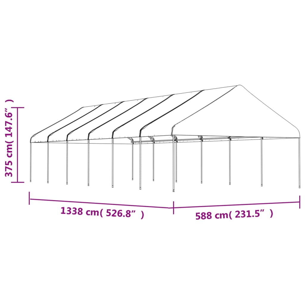 vidaXL Paviljong med tak hvit 13,38x5,88x3,75 m polyetylen