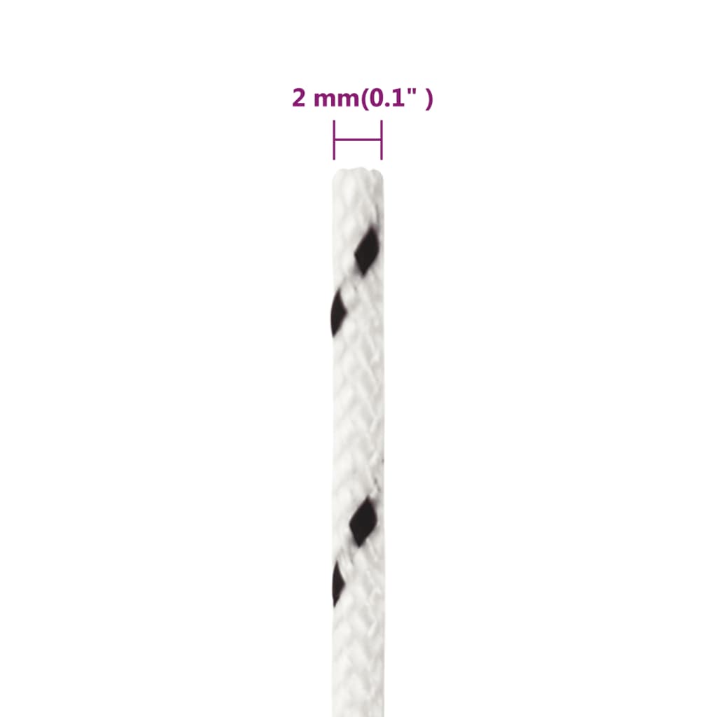 vidaXL Flettet båttau hvit 2 mm x 50 m polyester