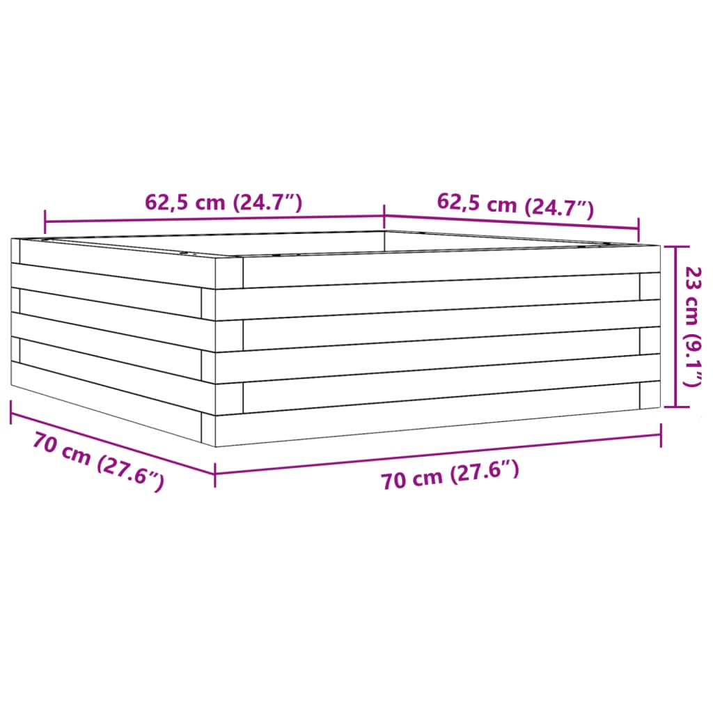 vidaXL Plantekasse hvit 70x70x23 cm heltre furu