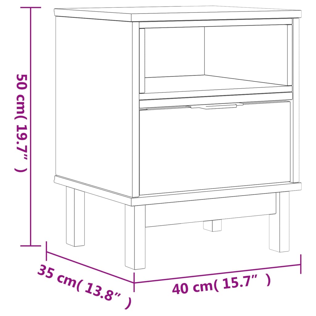 vidaXL Nattbord FLAM 40x35x50 cm heltre furu