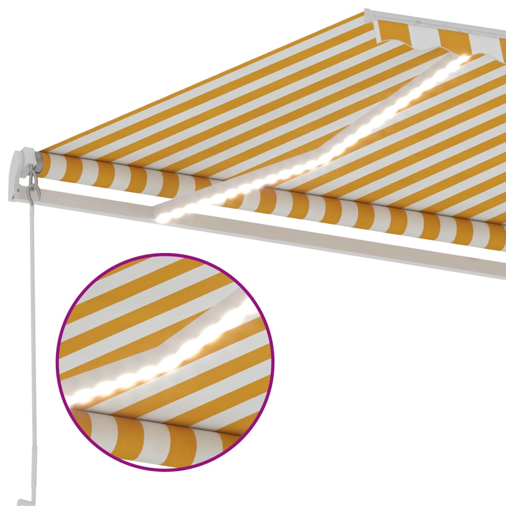 vidaXL Manuell uttrekkbar markise med LED 600x300 cm gul og hvit