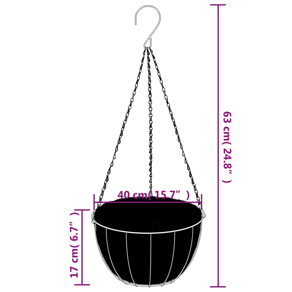 vidaXL Hengende plantekasser 4 stk kokosfiber svart Ø 40x63 cm stål