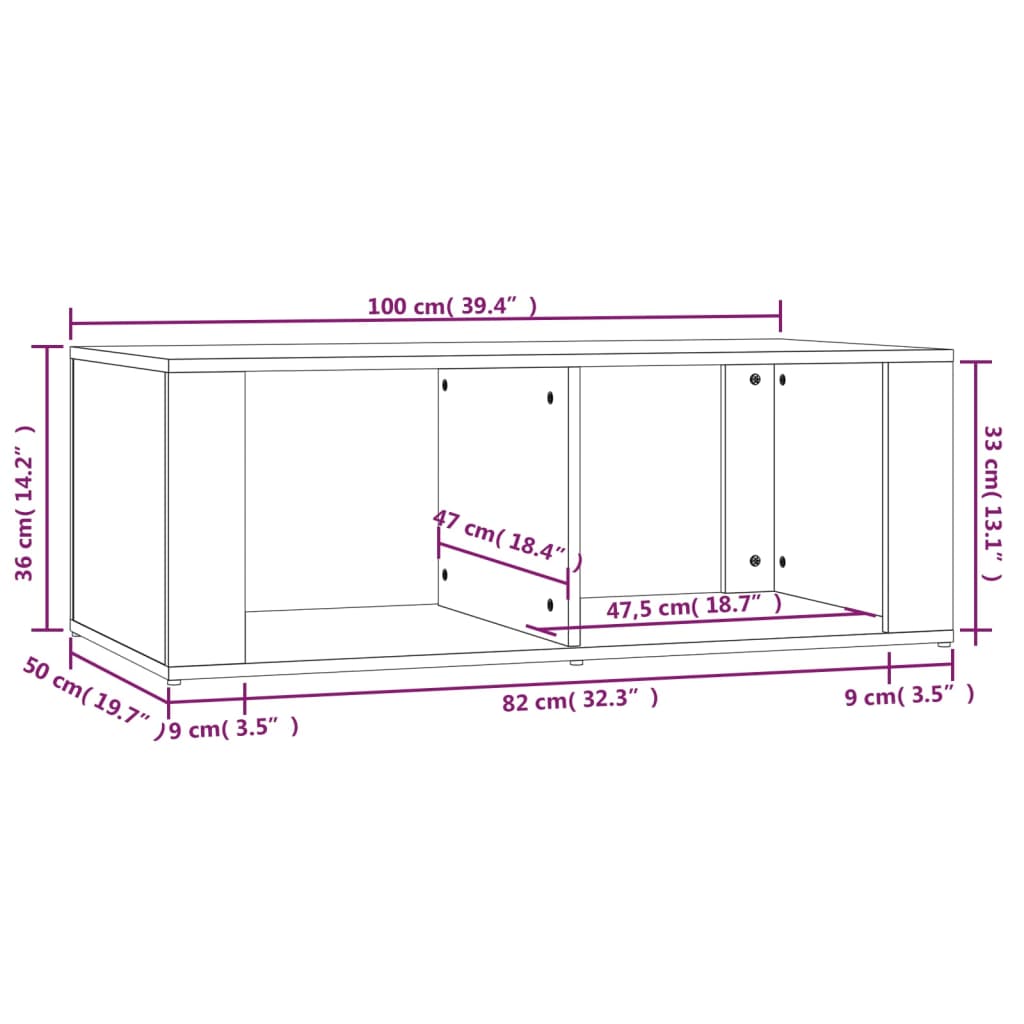 vidaXL Salongbord hvit 100x50x36 cm konstruert tre