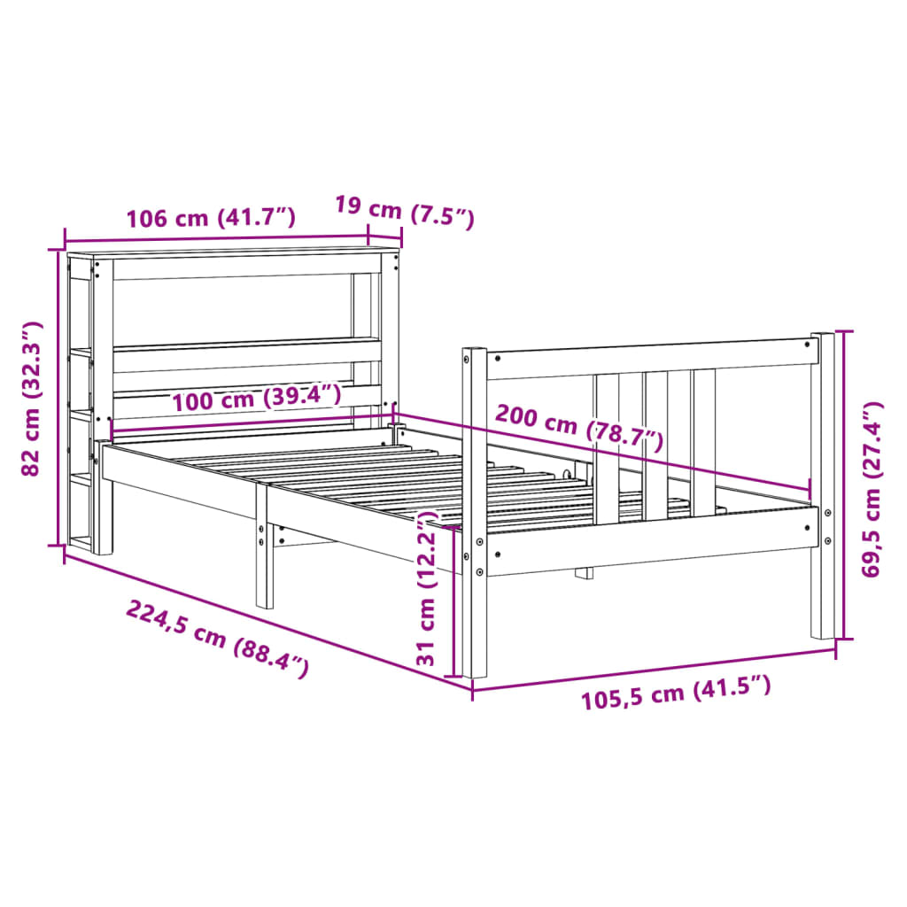 vidaXL Sengeramme med hodegavl hvit 100x200 cm heltre furu