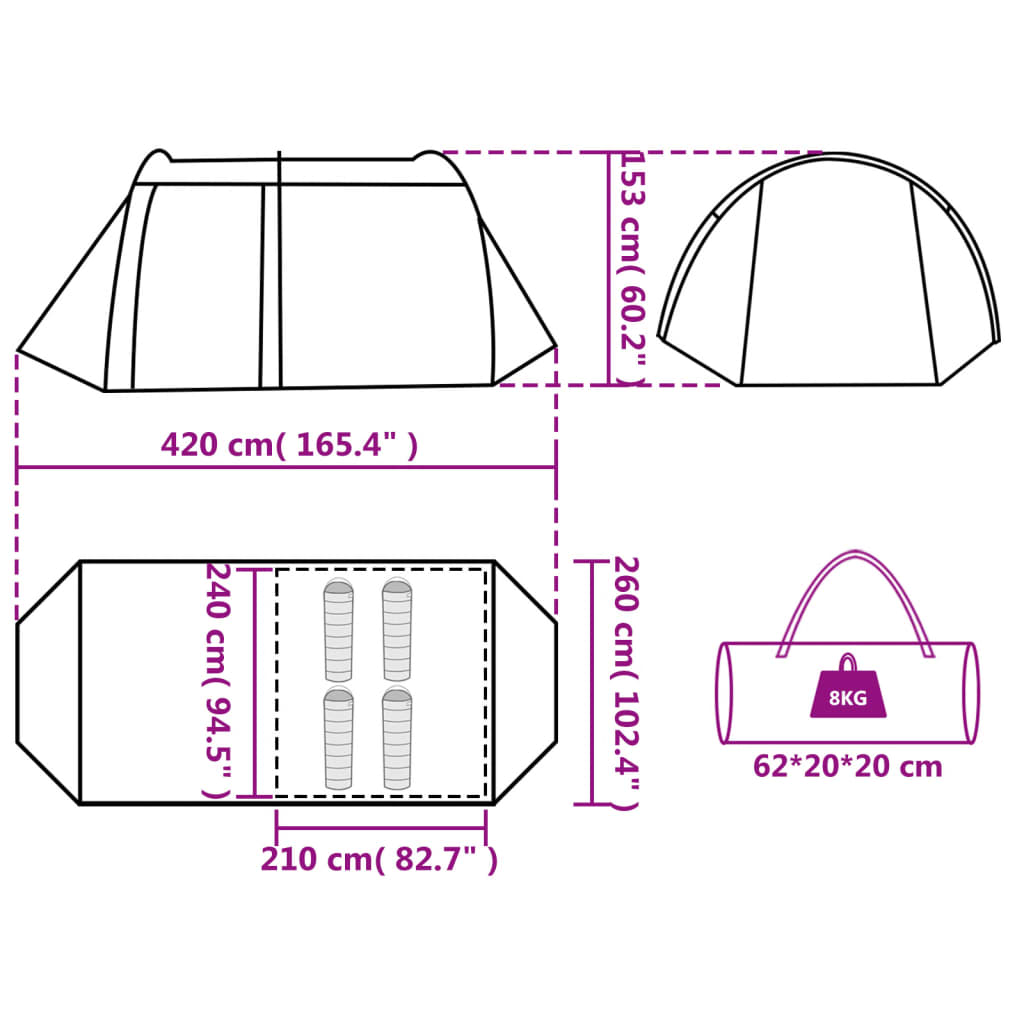 vidaXL Tunneltelt for camping 4 personer grå og oransje vanntett