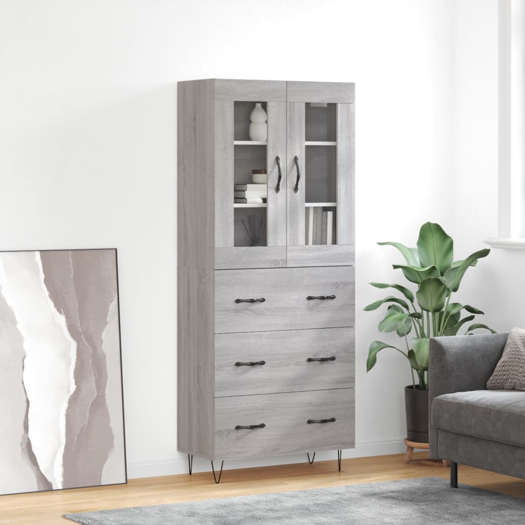 vidaXL Highboard grå sonoma 69,5x34x180 cm konstruert tre