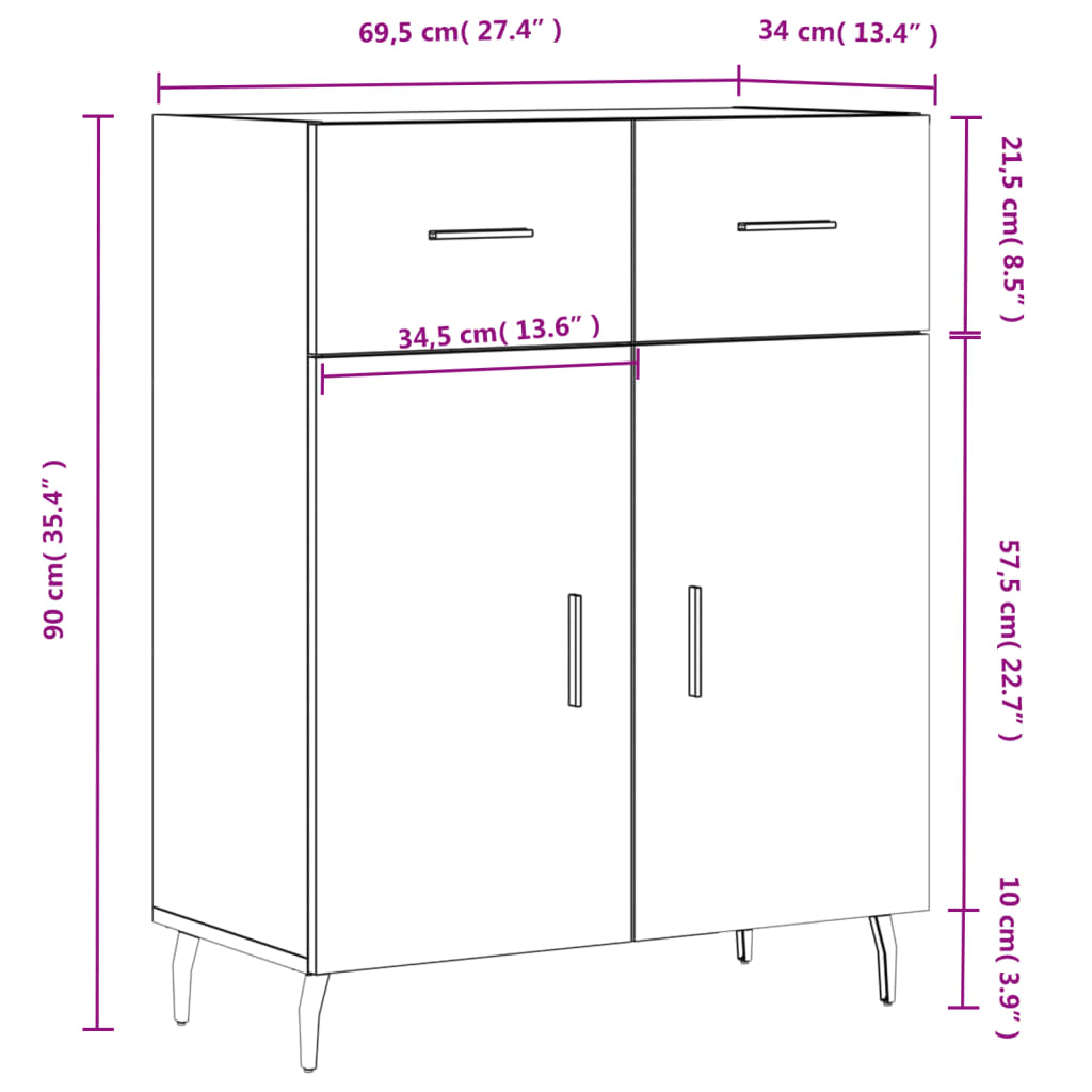 vidaXL Skjenk grå sonoma 69,5x34x90 cm konstruert tre