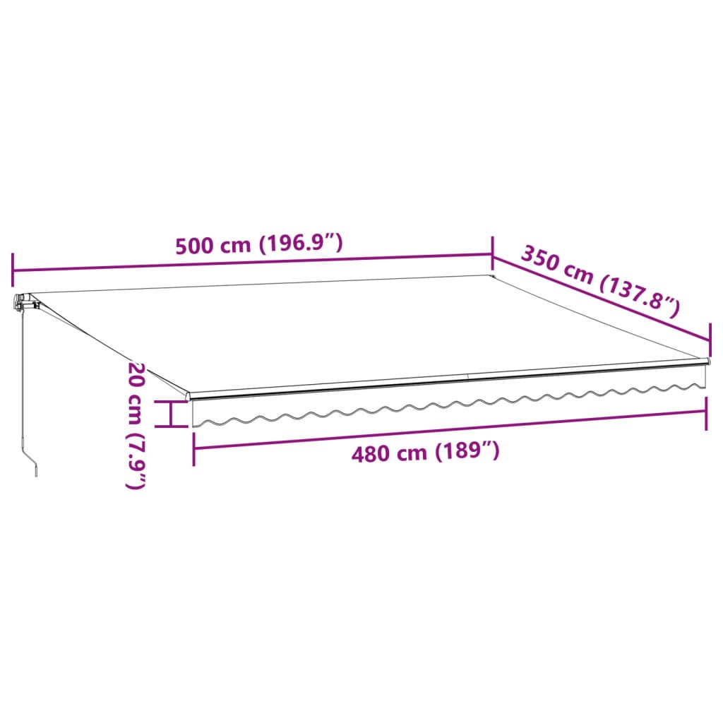 vidaXL Manuell uttrekkbar markise med LED brun 500x350 cm