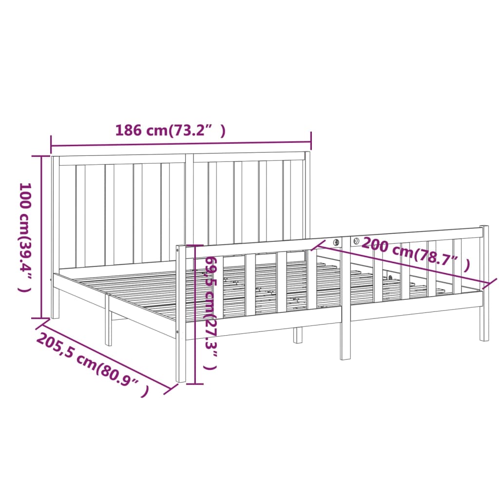 vidaXL Sengeramme heltre furu 180x200 cm Super King