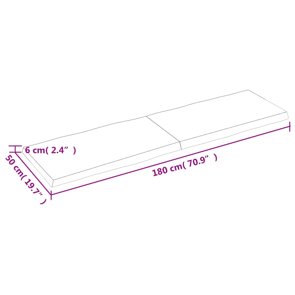 vidaXL Bordplate 180x50x(2-6) cm ubehandlet heltre eik naturlig kant