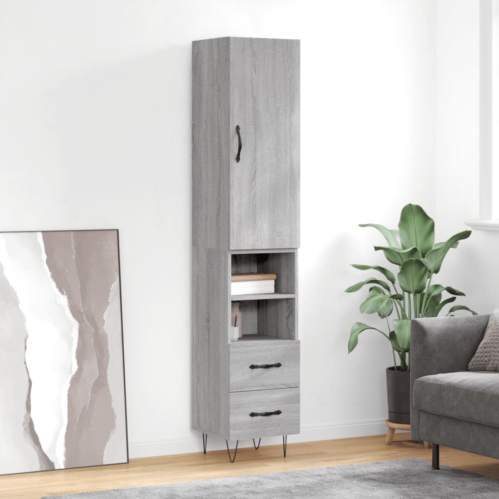 vidaXL Highboard grå sonoma 34,5x34x180 cm konstruert tre