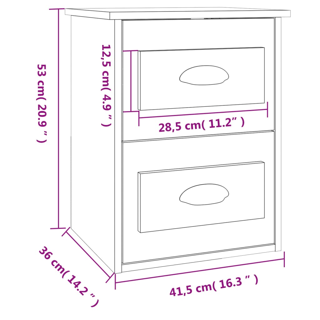 vidaXL Veggmonterte nattbord 2 stk sonoma eik 41,5x36x53 cm