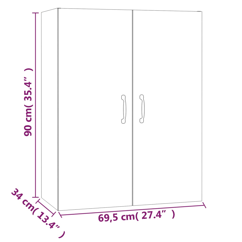 vidaXL Veggskap sonoma eik 69,5x34x90 cm konstruert tre