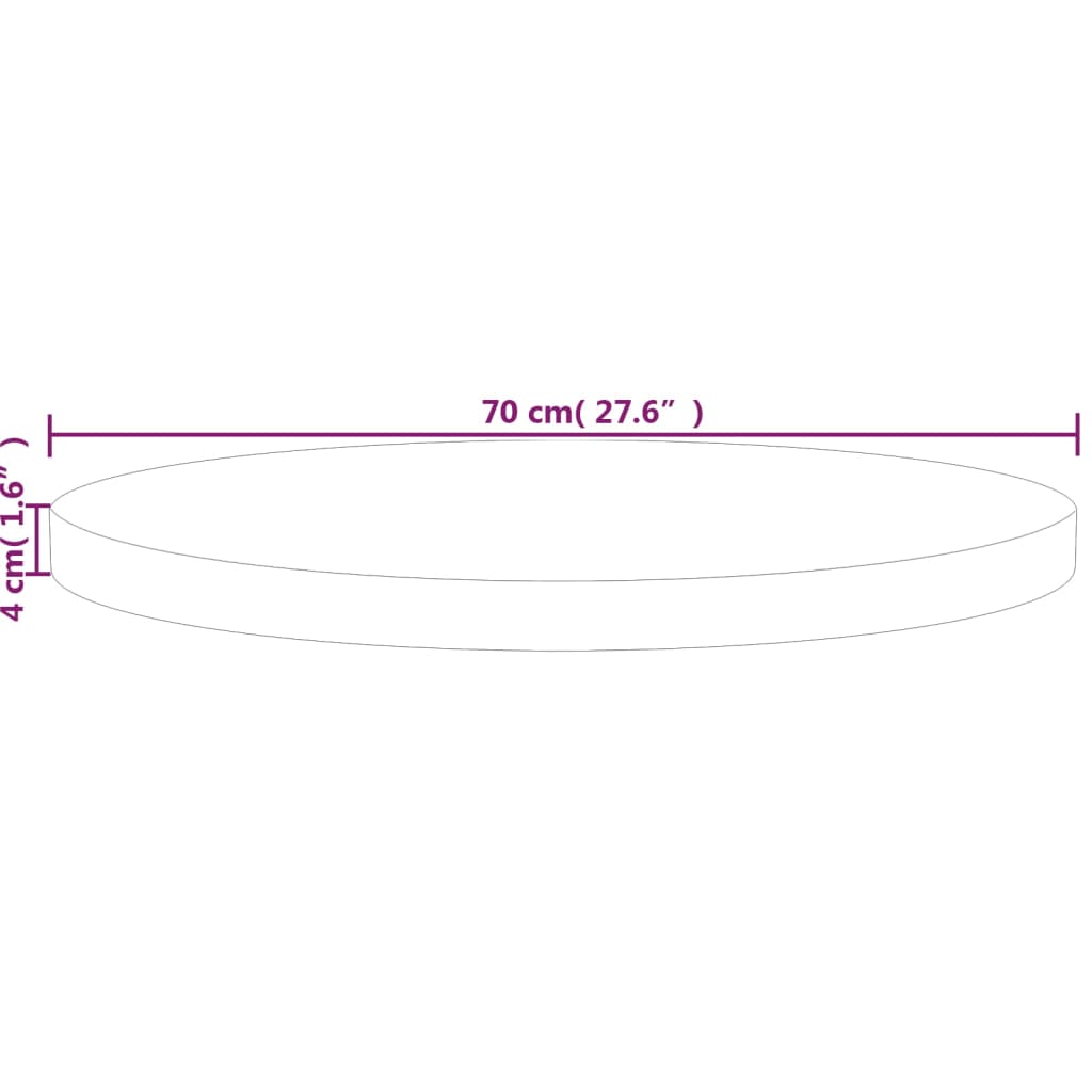 vidaXL Rund bordplate Ø70x4 cm ubehandlet heltre eik