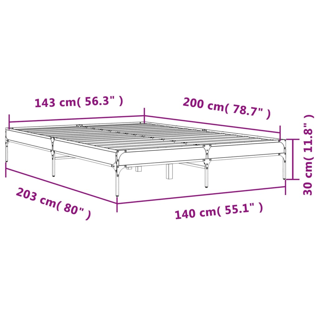 vidaXL Sengeramme sonoma eik 140x200 cm konstruert tre og metall