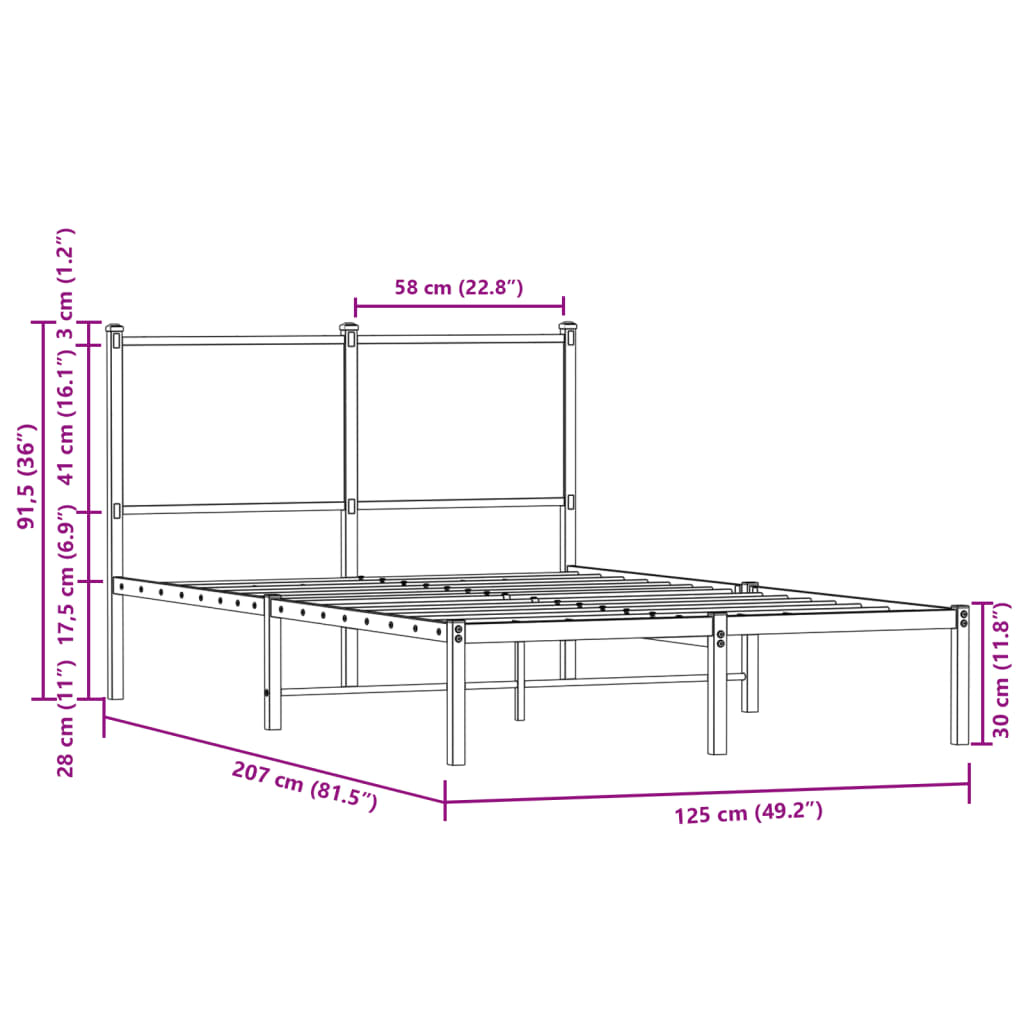 vidaXL Sengeramme i metall uten madrass brun eik 120x200 cm