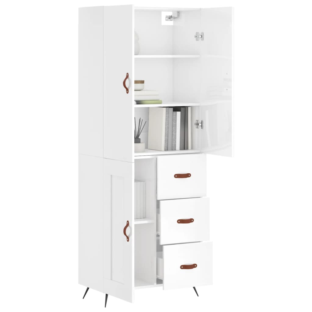 vidaXL Highboard høyglans hvit 69,5x34x180 cm konstruert tre