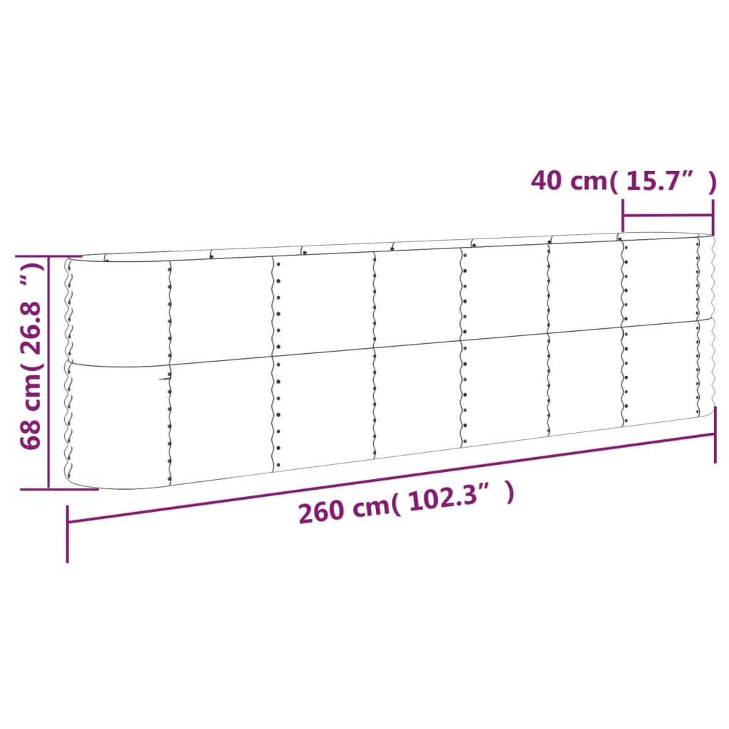 vidaXL Høybed pulverlakkert stål 260x40x68 cm grønn