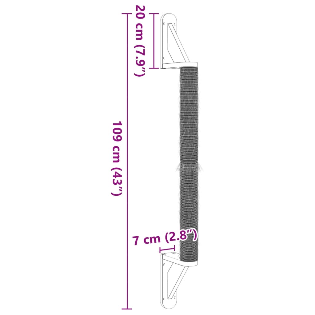 vidaXL Vegghengt klorestolpe 109 cm sisal