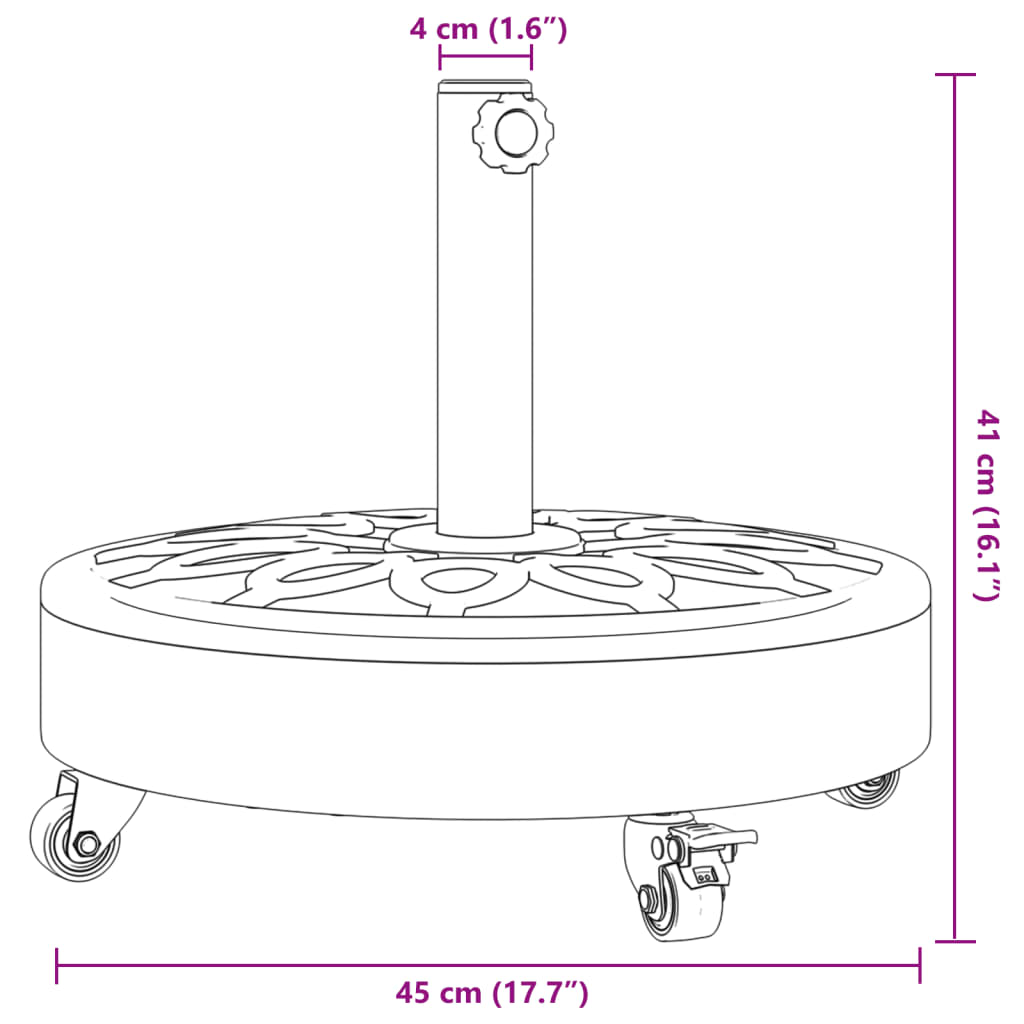 vidaXL Parasollfot med hjul for Ø38 / 48 mm stenger 27 kg rund