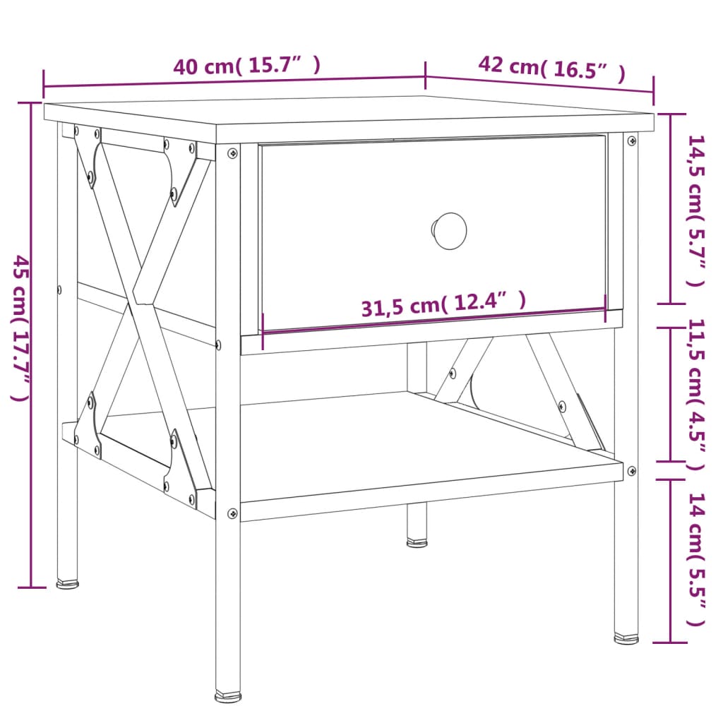 vidaXL Nattbord brun eik 40x42x45 cm konstruert tre