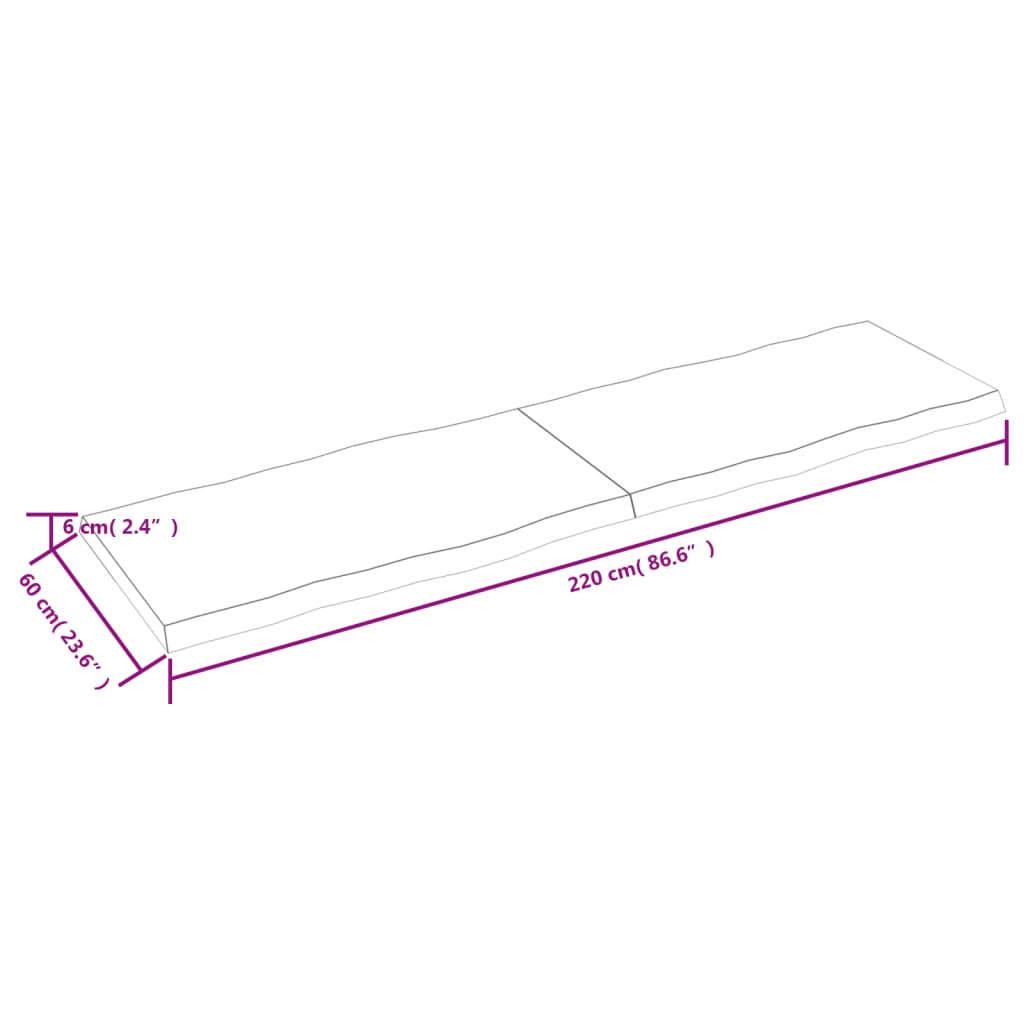 vidaXL Bordplate lysebrun 220x60x(2-6)cm behandlet heltre naturlig