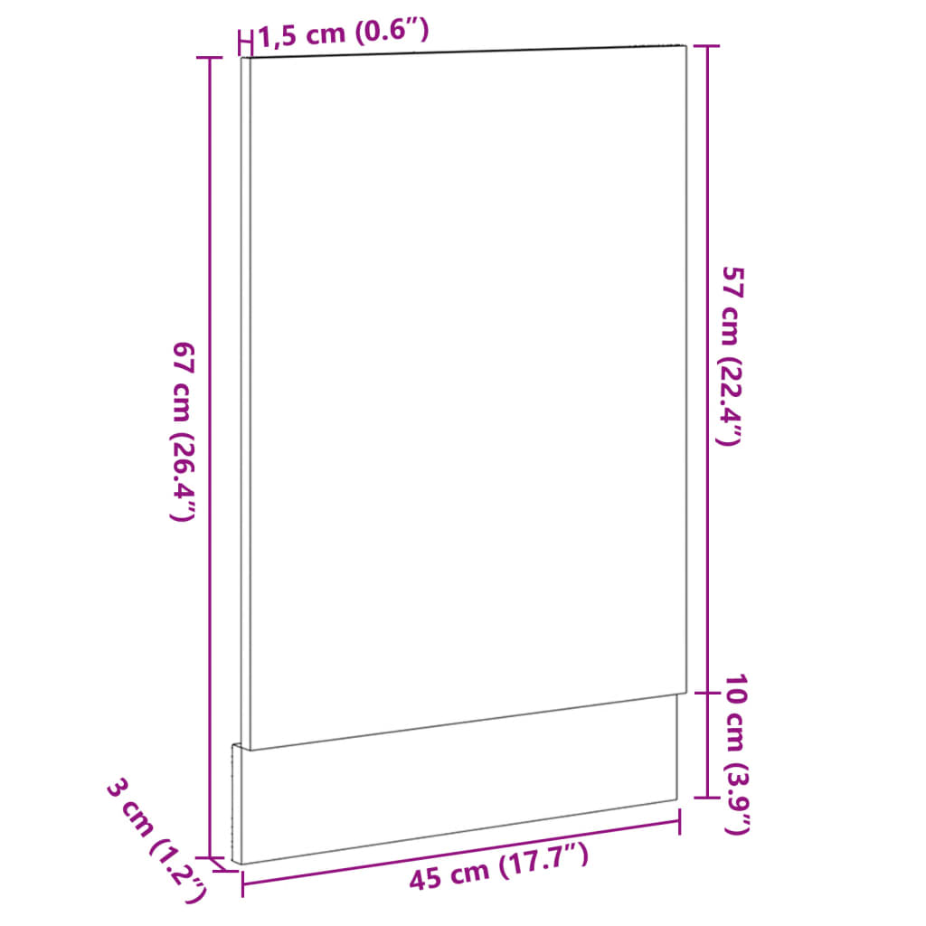 vidaXL Oppvaskmaskinspanel sonoma eik 45x3x67 cm sponplate