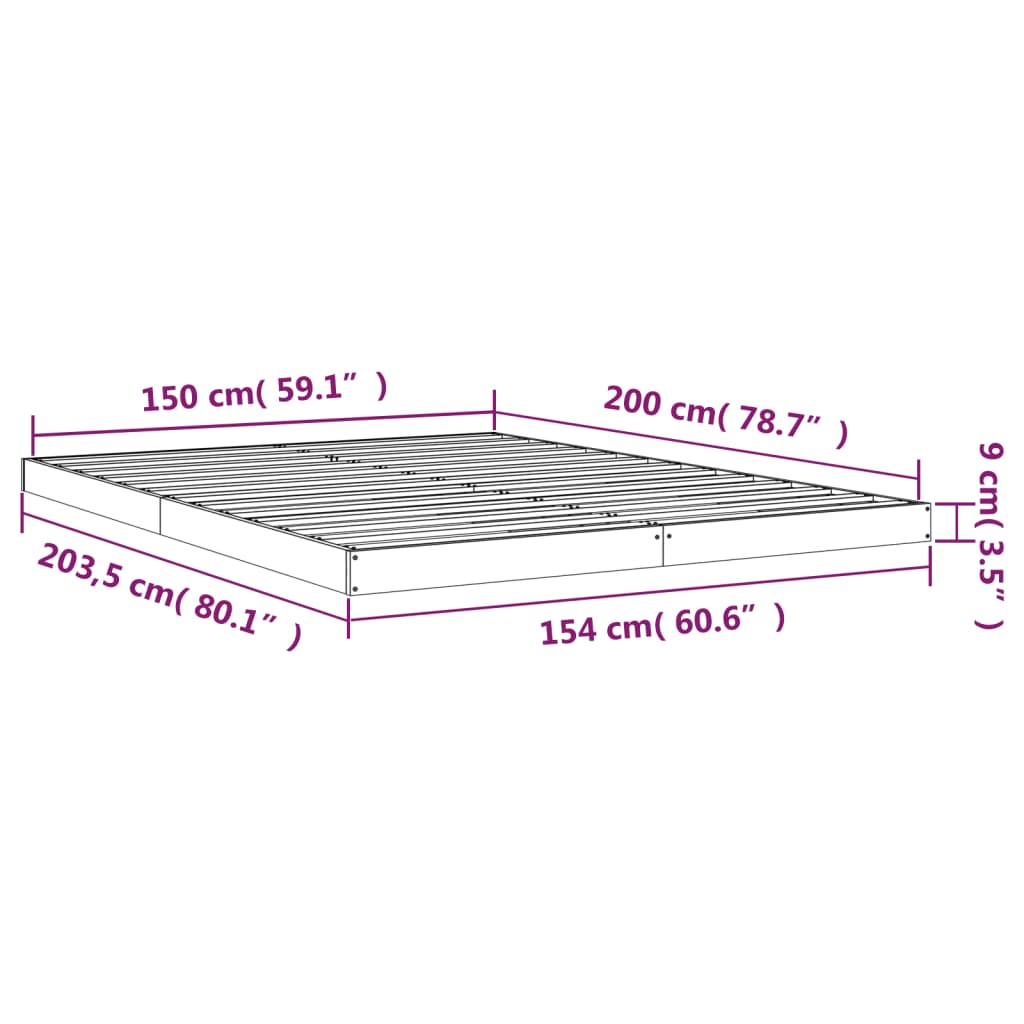 vidaXL Sengeramme grå 150x200 cm heltre furu King Size