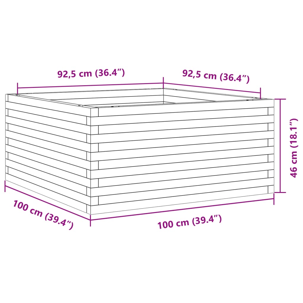 vidaXL Plantekasse 100x100x46 cm heltre furu