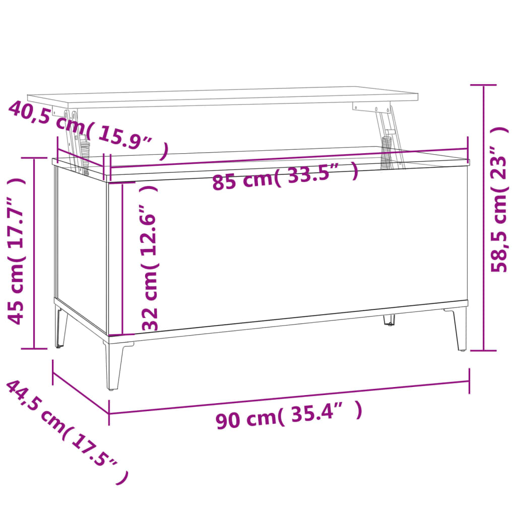 vidaXL Salongbord svart 90x44,5x45 cm konstruert tre