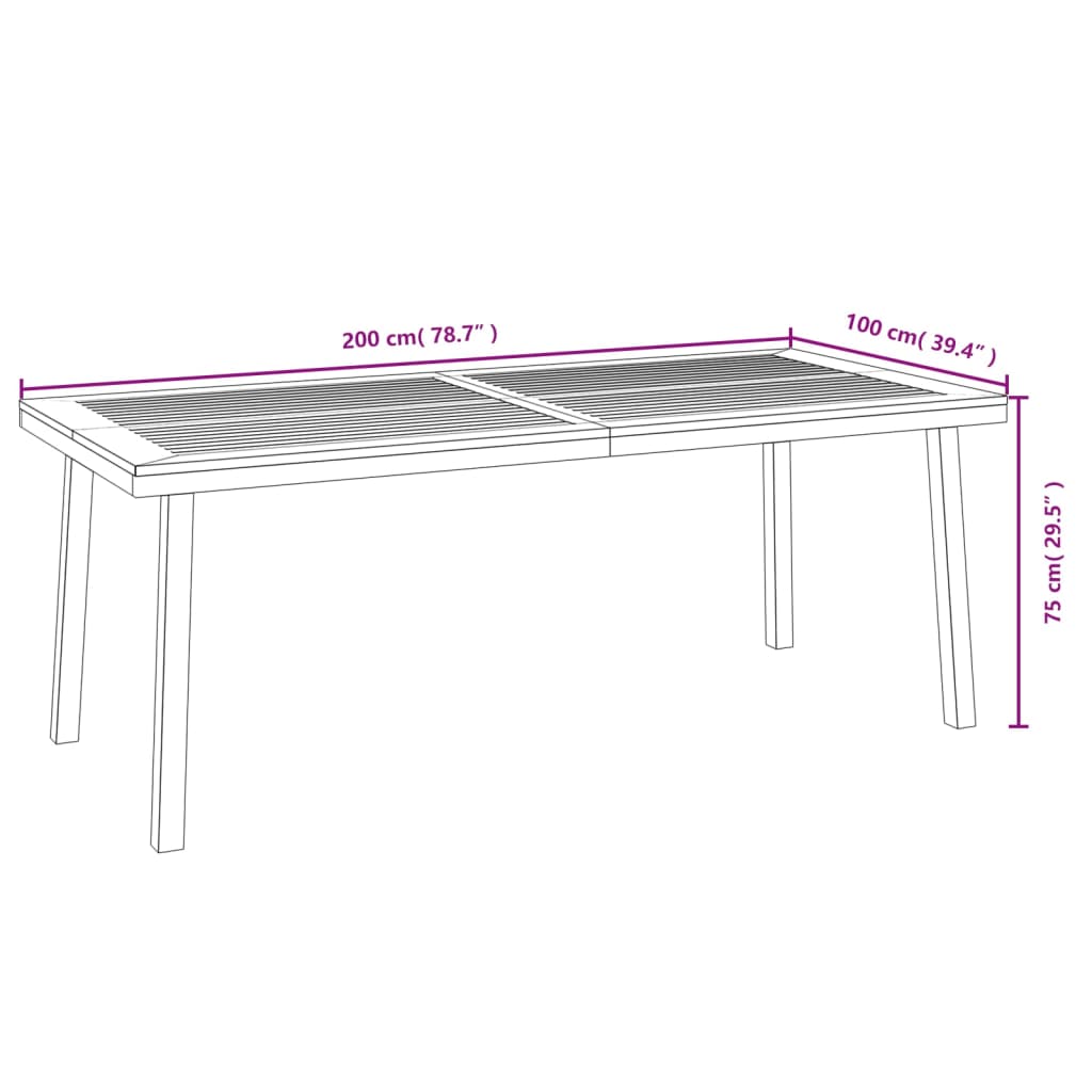 vidaXL Hagebord 200x100x75 cm heltre akasie