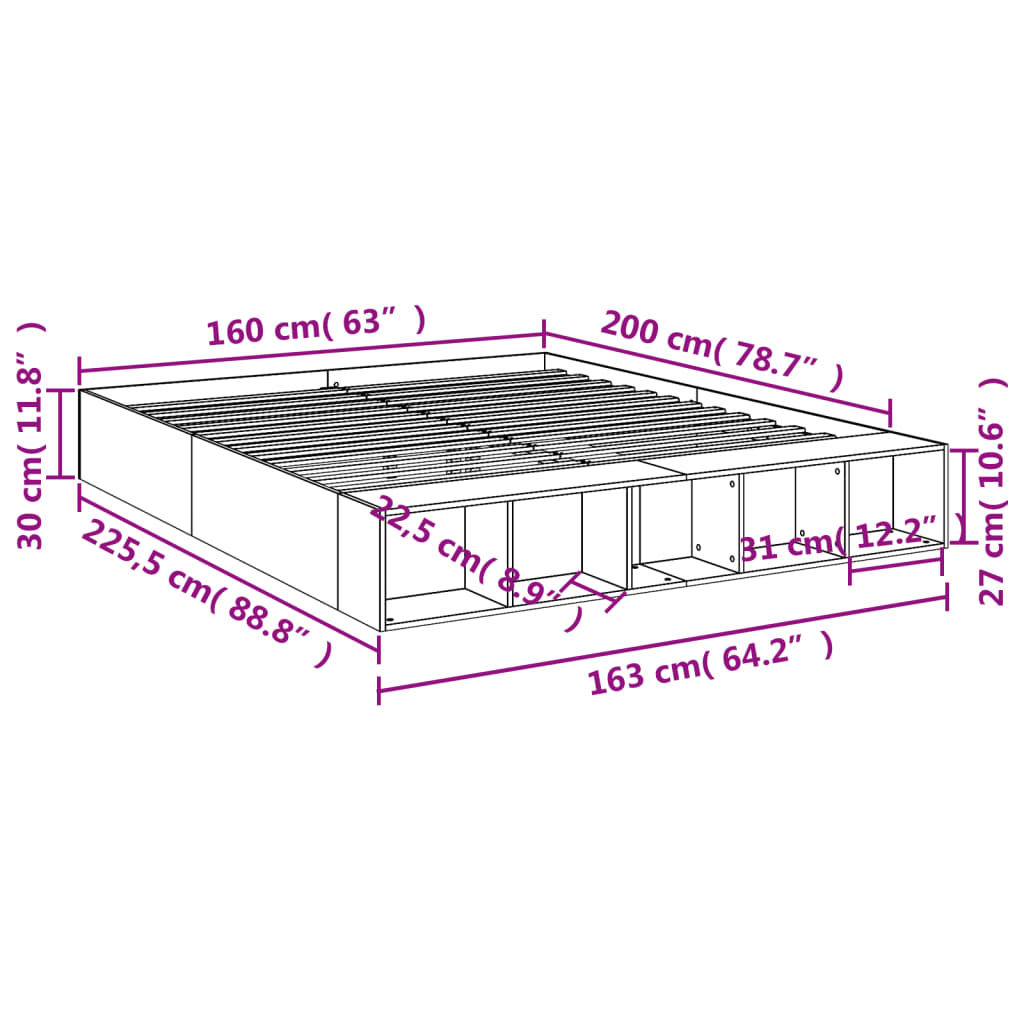 vidaXL Sengeramme røkt eik 160x200 cm konstruert tre