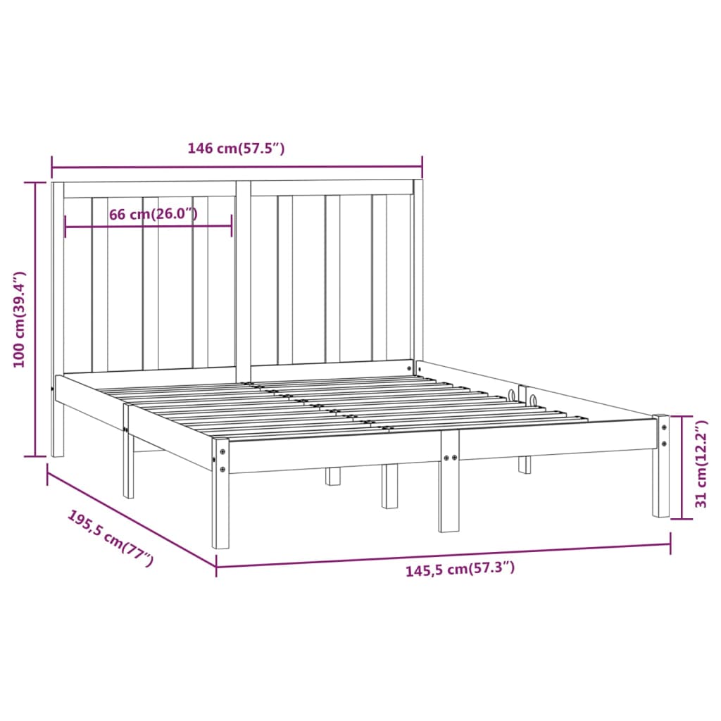 vidaXL Sengeramme uten madrass hvit 140x190 cm heltre furu