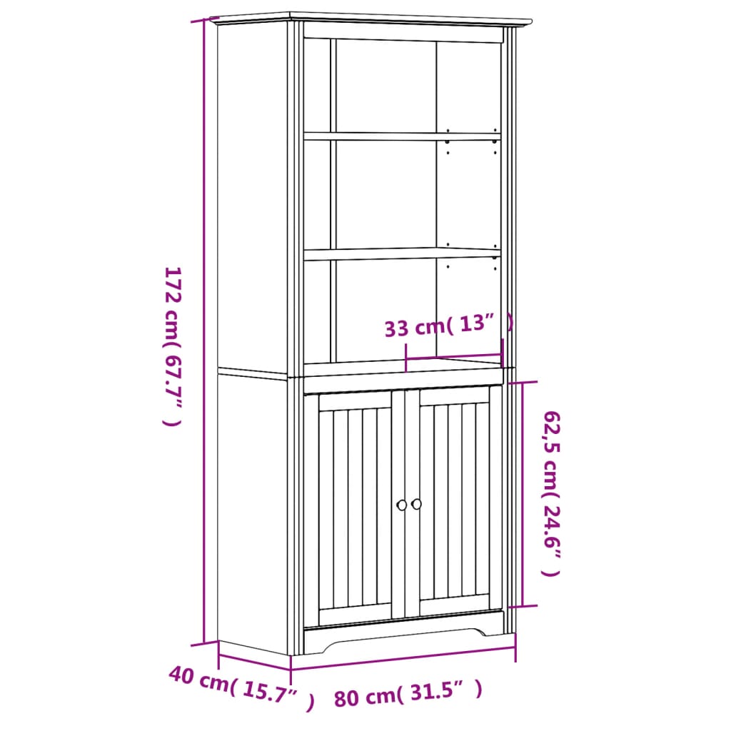 vidaXL Bokhylle BODO grå 82x40x173 cm heltre furu