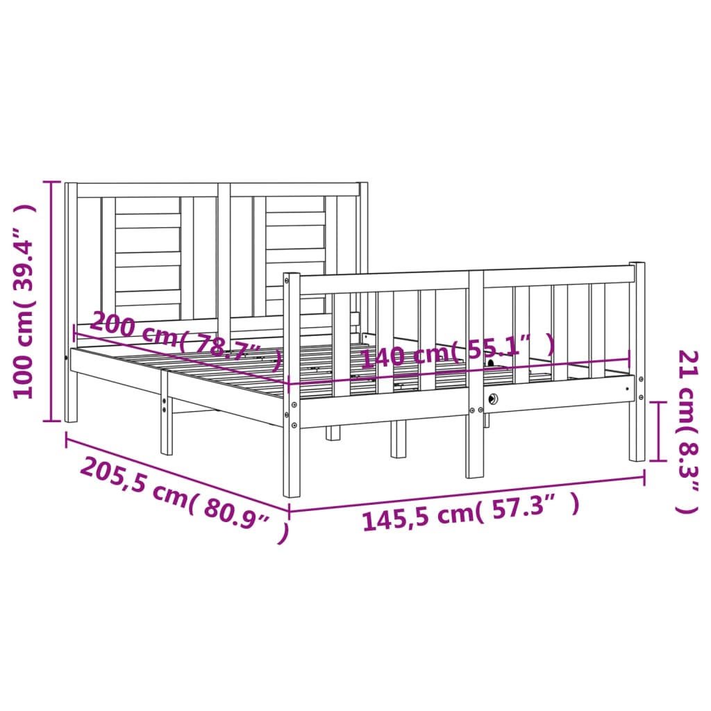 vidaXL Sengeramme med hodegavl hvit 140x200 cm heltre