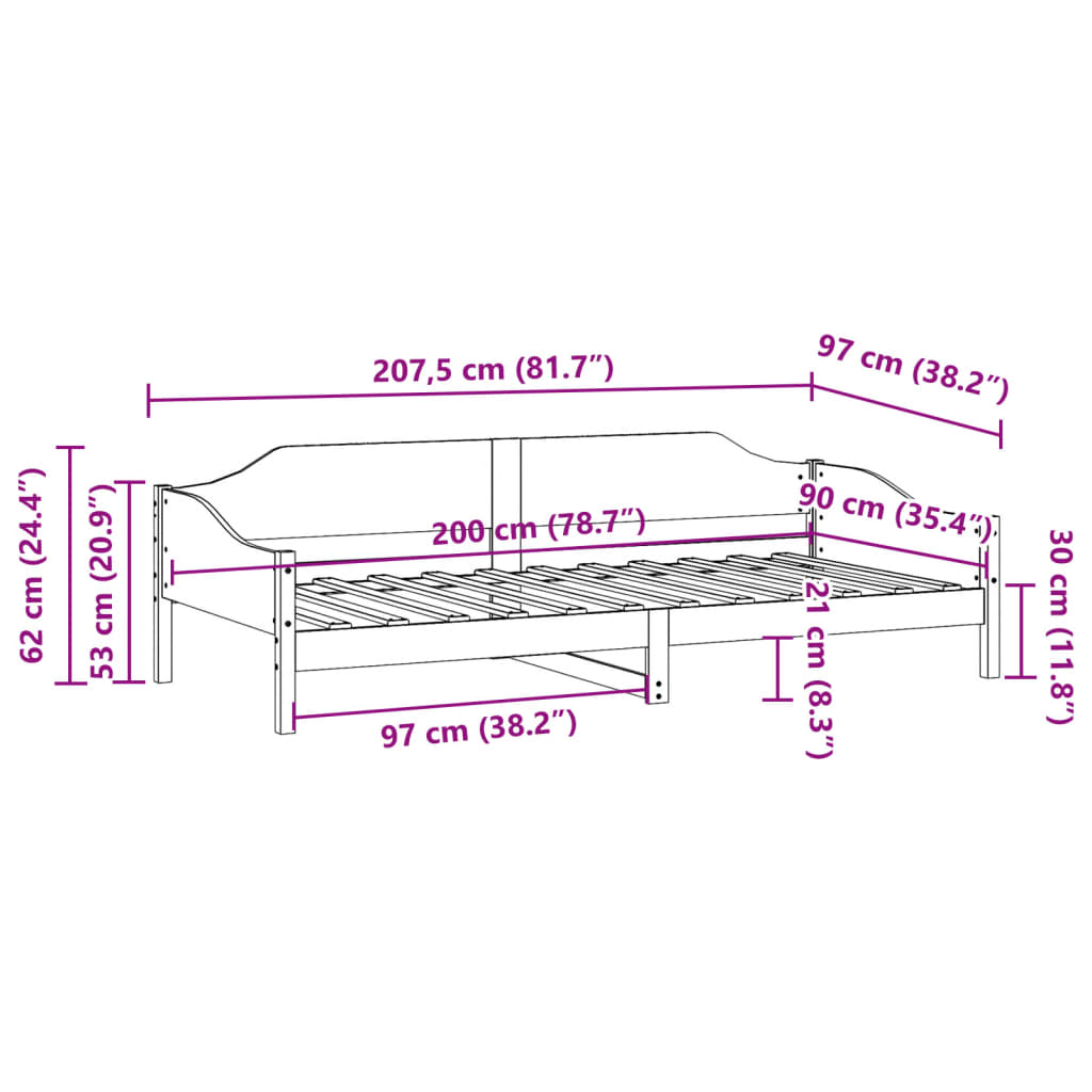 vidaXL Sengeramme uten madrass hvit 90x200 cm heltre furu