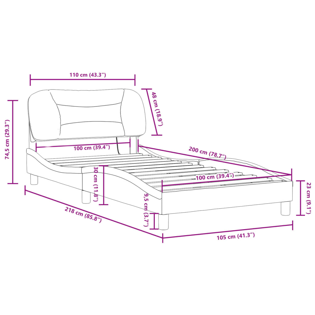 vidaXL Sengeramme med LED-lys svart og hvit 100x200 cm kunstig lær