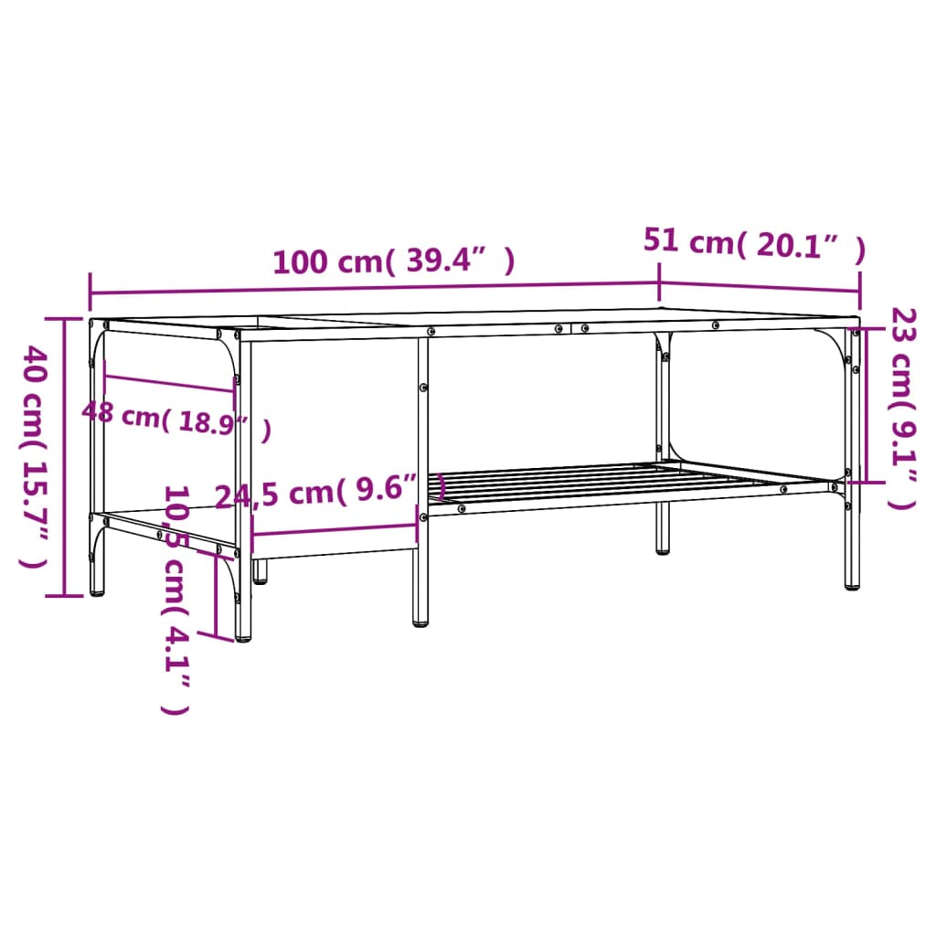 vidaXL Salongbord med stativ brun eik 100x51x40 cm konstruert tre