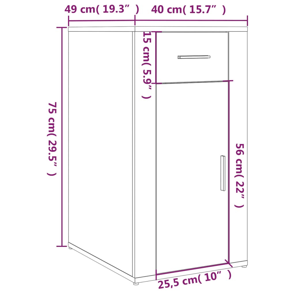 vidaXL Skap til skrivebord høyglans hvit 40x49x75 cm konstruert tre