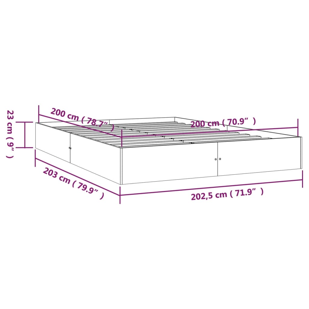 vidaXL Sengeramme svart heltre 200x200 cm